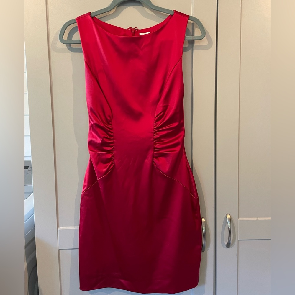 Cache Red Sleeveless Ruched Sheath Dress